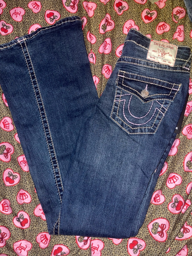 True Religion Women's Dark Blue Bootcut Jeans With Signature Pocket Stitch